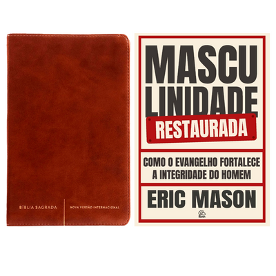 Kit Bíblia Sagrada Slim | NVI | Letra Normal | Capa Luxo Marrom + Masculinidade Restaurada | Eric Mason