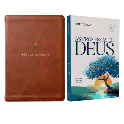 Kit Dia dos Pais | Bíblia Sagrada | NVI | Leitura Perfeita | Couro Soft Marrom | Com Índice + Devocional As Promessas de Deus | Carlito Paes