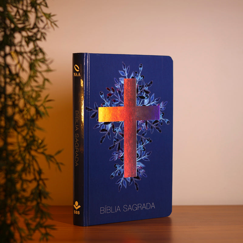 Bíblia Sagrada Cruz Prata | Letra Normal | NAA | Capa Dura Azul