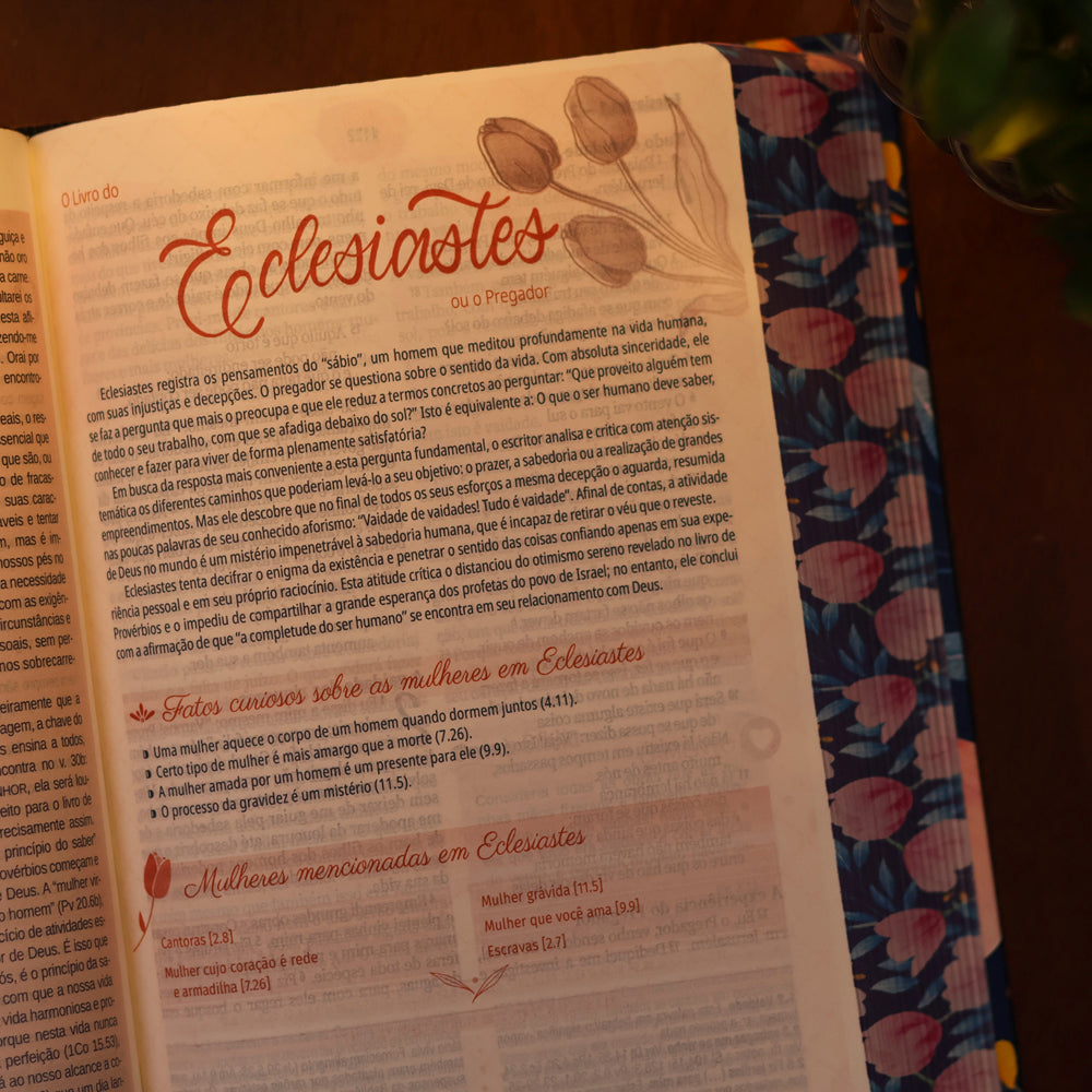 A Bíblia da Mulher | Portátil | NAA | Capa Azul Tulipa