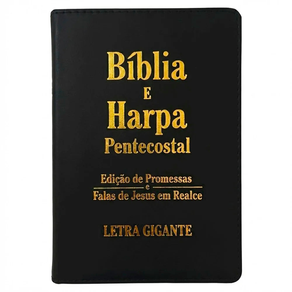 Bíblia e Harpa Pentecostal ARC, capa luxo preta, letra gigante, edição de promessas e falas de Jesus em realce — Plenitude.
