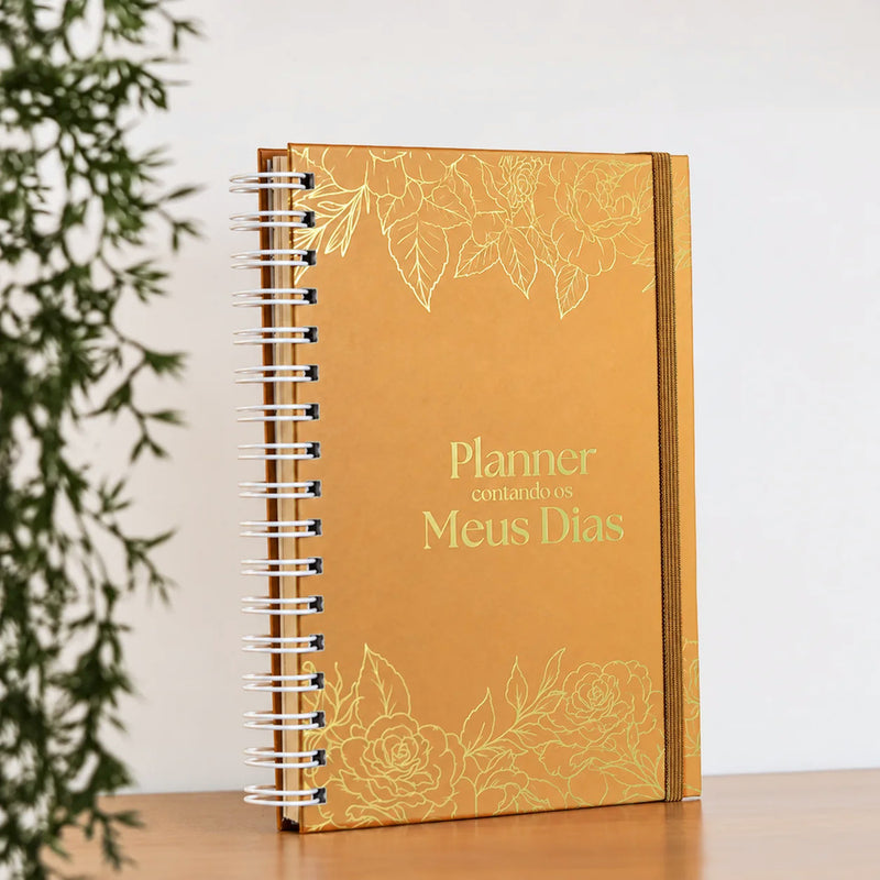 Planner Contando os Meus Dias | Capa Dourada Floral