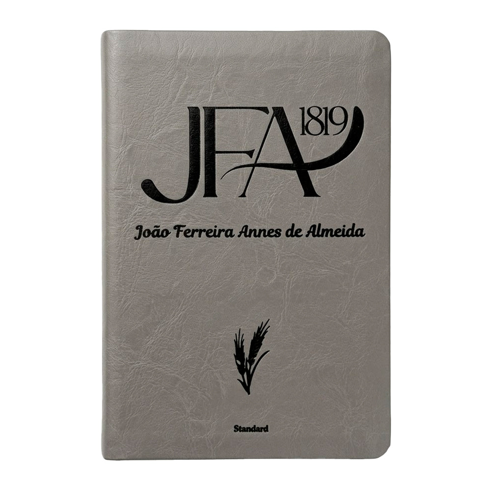 Bíblia JFA 1819 Standard, capa luxo cinza com textura, letras pretas e espigas de trigo. — Plenitude