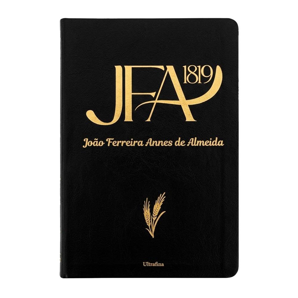 Bíblia Sagrada JFA 1819 Ultrafina, capa luxo preta com letras douradas e espigas de trigo. — Plenitude.