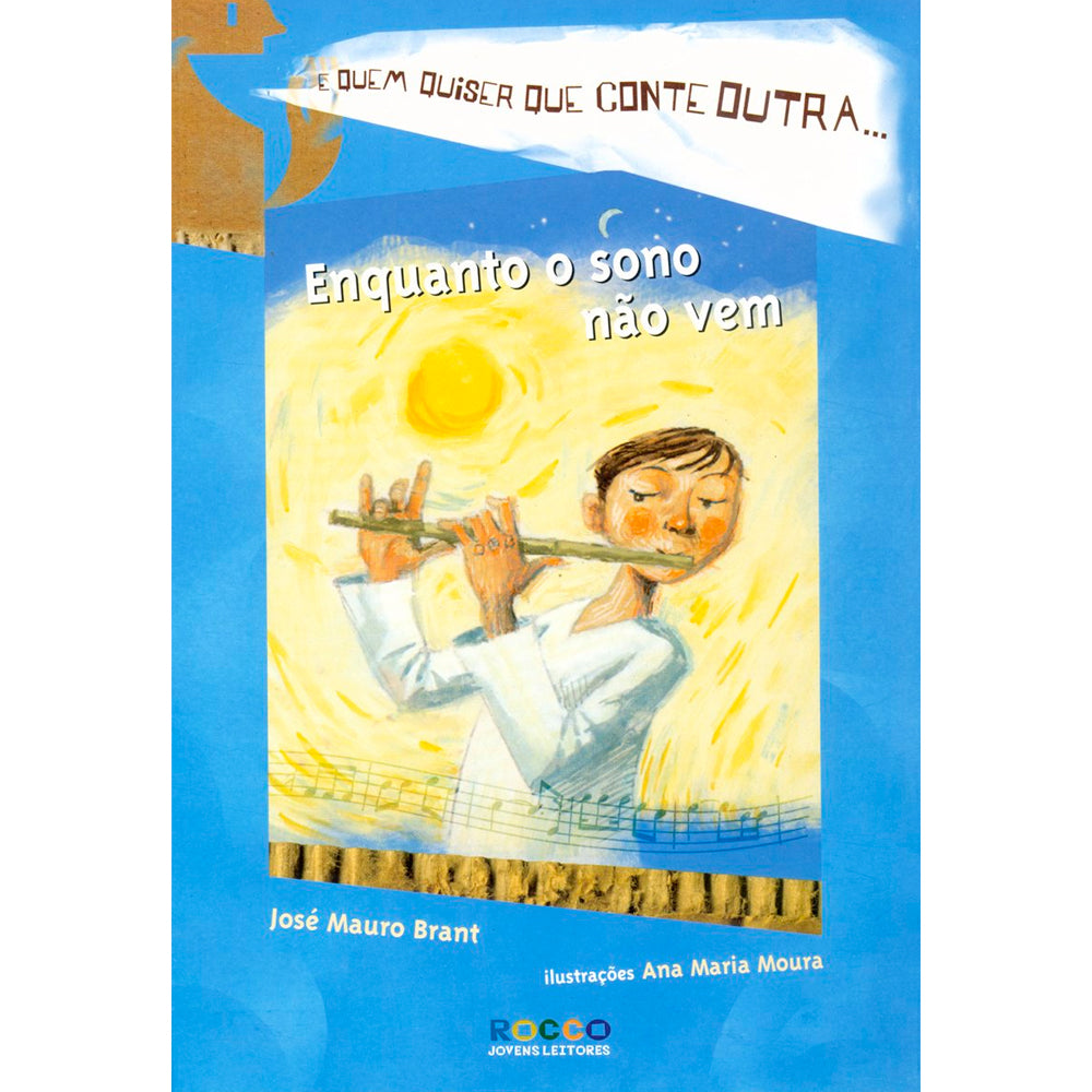 Livro Enquanto O Sono Não Vem de José Mauro Brant, capa azul com menino tocando flauta. — Plenitude