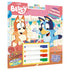 Livro Bluey Super Escreva e Apague, com canetas coloridas. — Plenitude