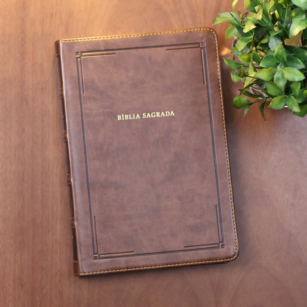 Bíblia Sagrada Slim | NVI | Letra Grande | Couro Soft Marrom Barroca