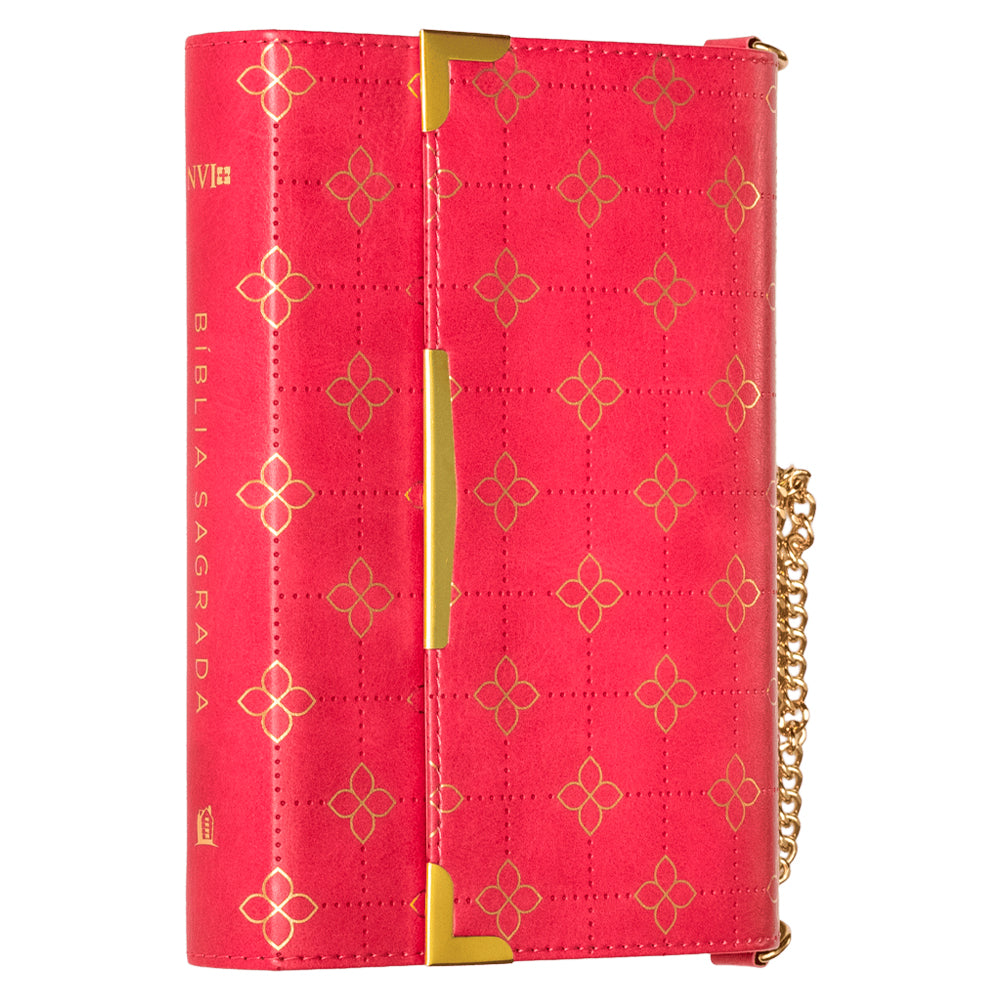 Bíblia Pocket | NVI | Leitura Perfeita | Capa Luxo Carteira Rosa com Corrente