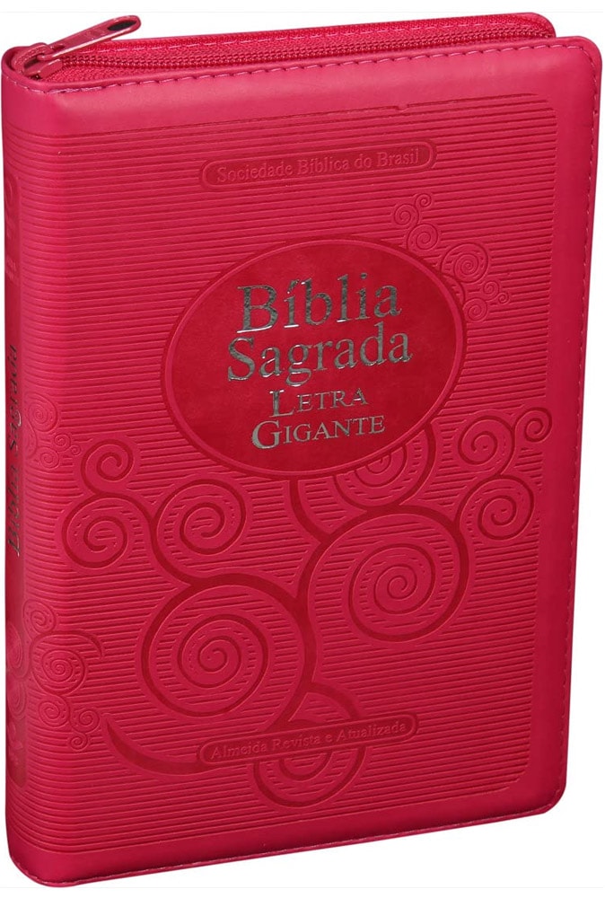 Bíblia Sagrada | Letra Gigante | ARA | Capa Couro Pink / Zíper | c/ Índice
