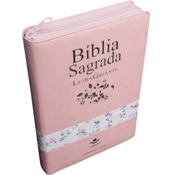 Bíblia Sagrada Letra Gigante com Zíper e Índice - Couro Sintético Rosa