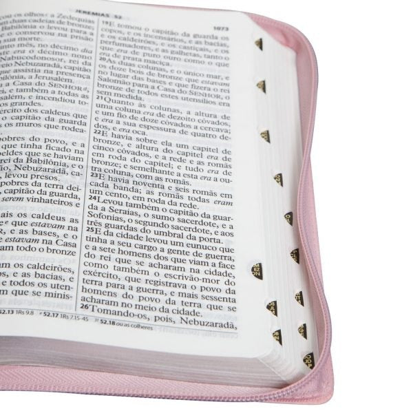 Bíblia Sagrada Letra Gigante com Zíper e Índice - Couro Sintético Rosa