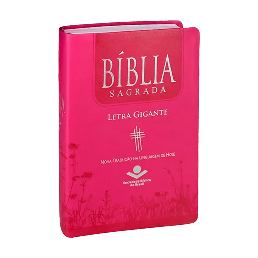 Bíblia Sagrada NTLH Letra Gigante capa pink, com índice e detalhes de flores. — Plenitude