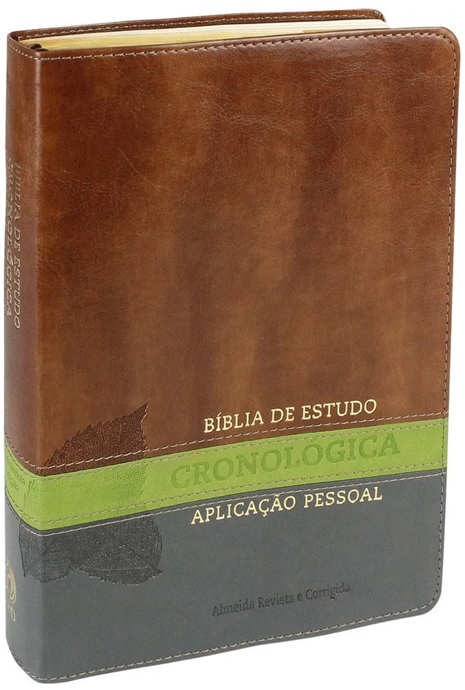 Bíblia de Estudo em Ordem Cronológica Aplicação Pessoal | ARC | Letra Normal | Capa Marrom/Verde Luxo