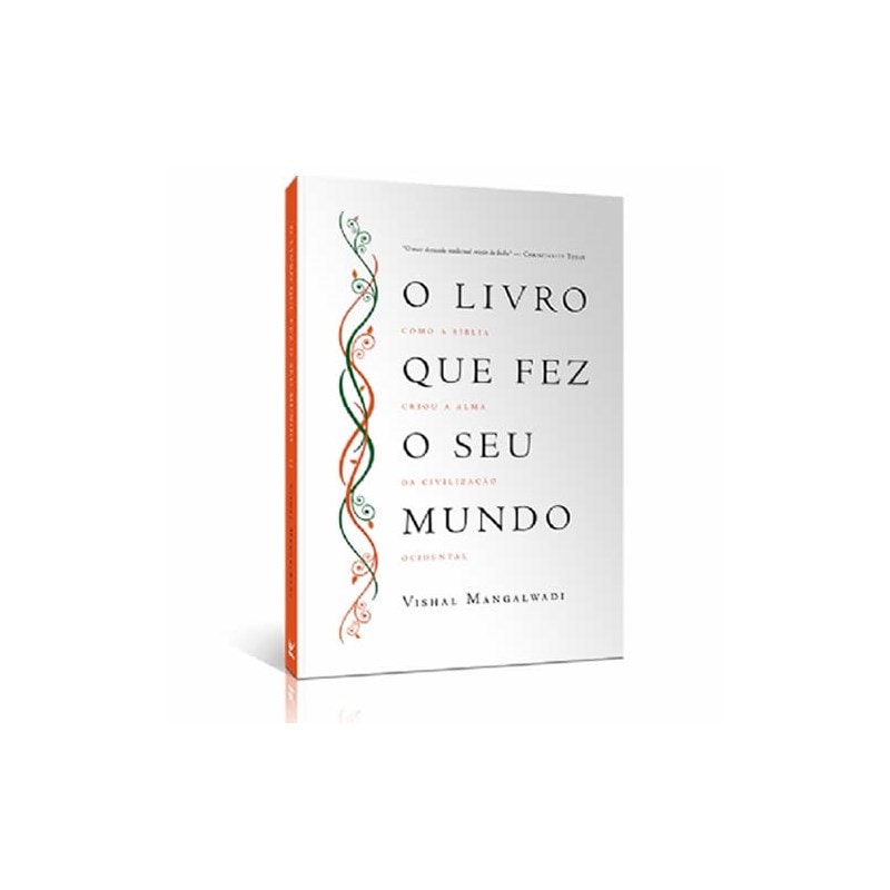 Livro O Livro que Fez o Seu Mundo, de Vishal Mangalwad, capa branca com detalhes coloridos. — Plenitude