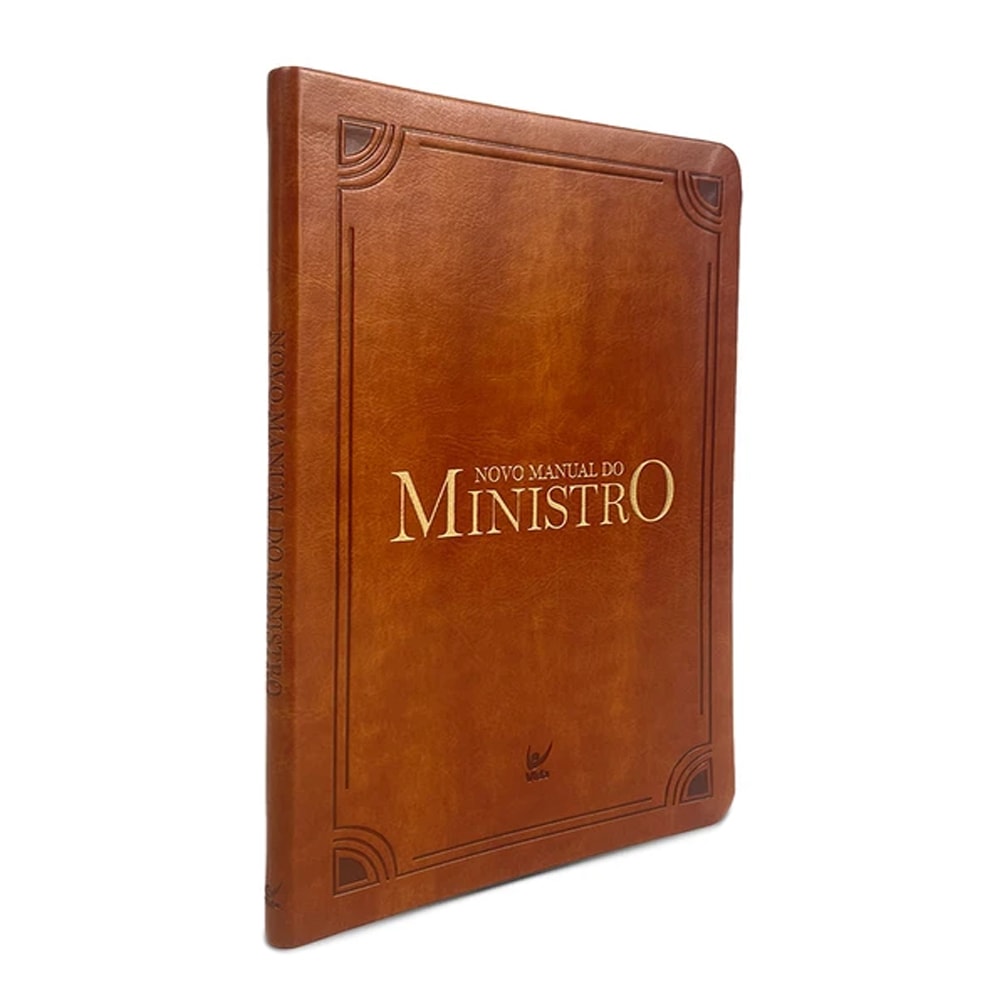 Livro: Novo Manual do Ministro, Capa Marrom. Livro com capa em tom de couro marrom e detalhes em relevo. — Plenitude