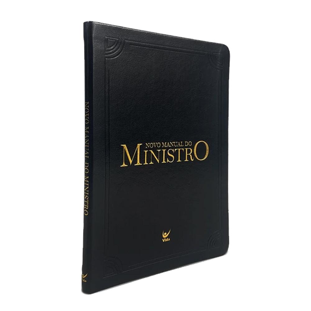 Livro "Novo Manual do Ministro" de capa preta com detalhes em dourado. — Plenitude