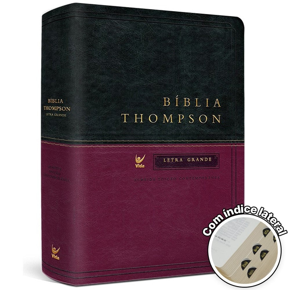 Bíblia Thompson AEC Letra Grande, capa verde e vinho, com índice lateral. — Plenitude