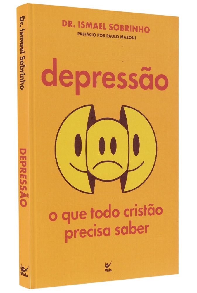 Livro "Depressão" do Dr. Ismael Sobrinho, capa amarela com três rostos sorrindo e um triste. — Plenitude