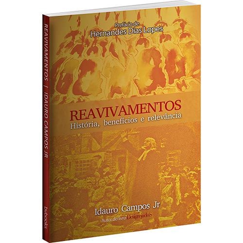 Livro Reavivamentos de Idauro Campos Jr., capa laranja e amarela com ilustrações históricas. — Plenitude