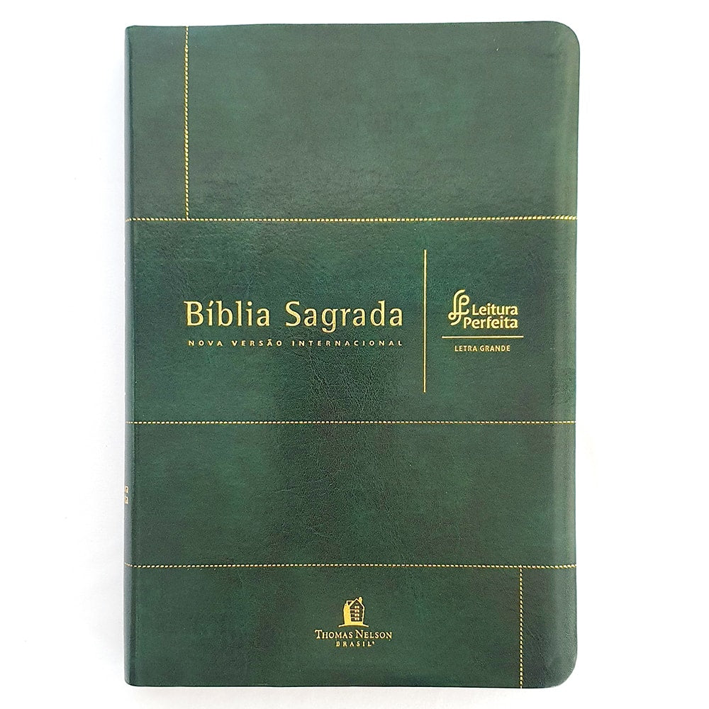 Bíblia Sagrada NVI Leitura Perfeita, capa verde com detalhes dourados, letra grande. — Plenitude