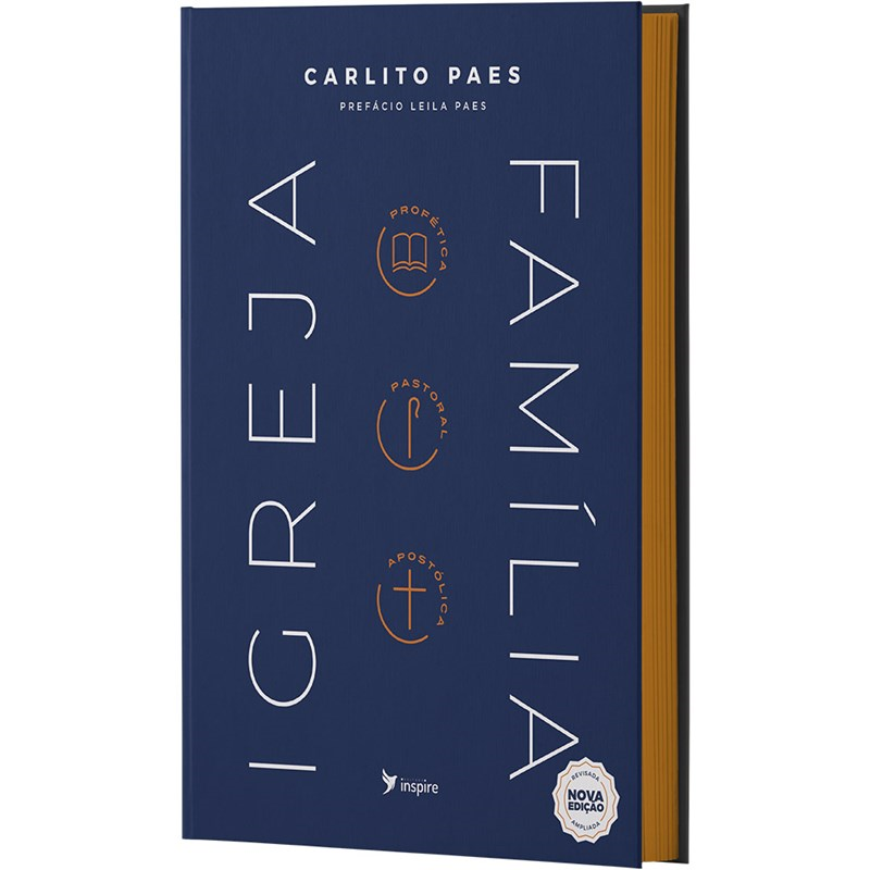 Livro Igreja Família, Carlito Paes, capa azul marinho com ícones e título vertical. — Plenitude