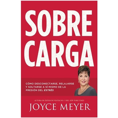 Livro Sobrecarga, de Joyce Meyer, capa vermelha com foto da autora e letras brancas. — Plenitude