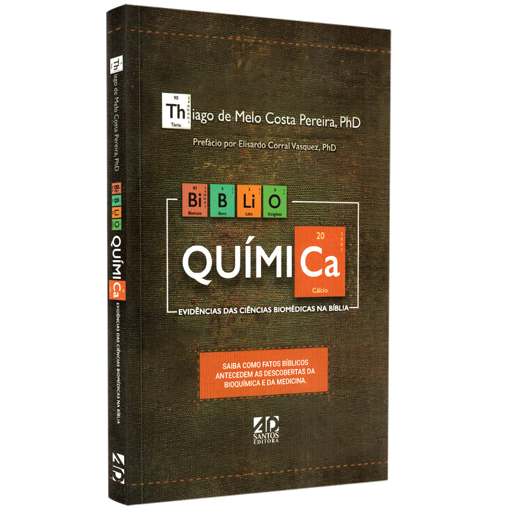 Livro BiblioQuímica, Thiago de Melo Costa Pereira, capa marrom com elementos químicos. — Plenitude