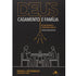 Livro "Deus, Casamento e Família" de Andreas J. Köstenberger, capa preta com ilustrações em branco e dourado. — Plenitude