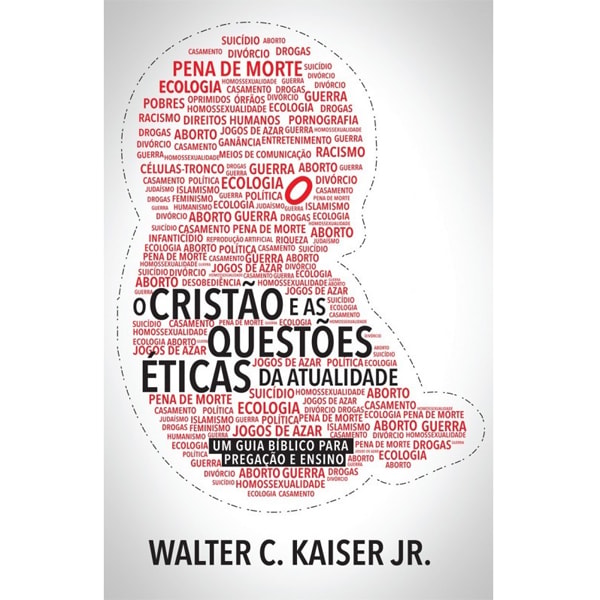 Livro O Cristão e as Questões Éticas da Atualidade, capa branca com silhueta de cabeça formada por palavras. — Plenitude