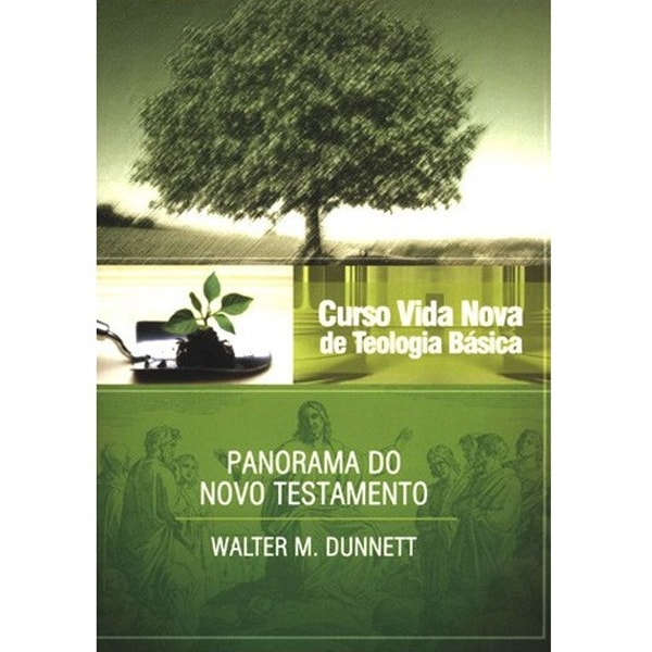 Livro Panorama do Novo Testamento Vol. 3, capa verde com árvore e figuras bíblicas. — Plenitude