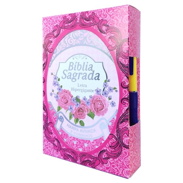 Bíblia Sagrada com Harpa Avivada e Corinhos | Letra Hipergigante | ARC | Luxo Laminada Pink