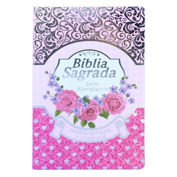 Bíblia Sagrada com Harpa Avivada e Corinhos | Letra Hipergigante | ARC | Luxo Laminada Pink