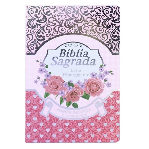 Bíblia Sagrada com Harpa Avivada e Corinhos | Letra Hipergigante | ARC | Luxo Laminada Rosa