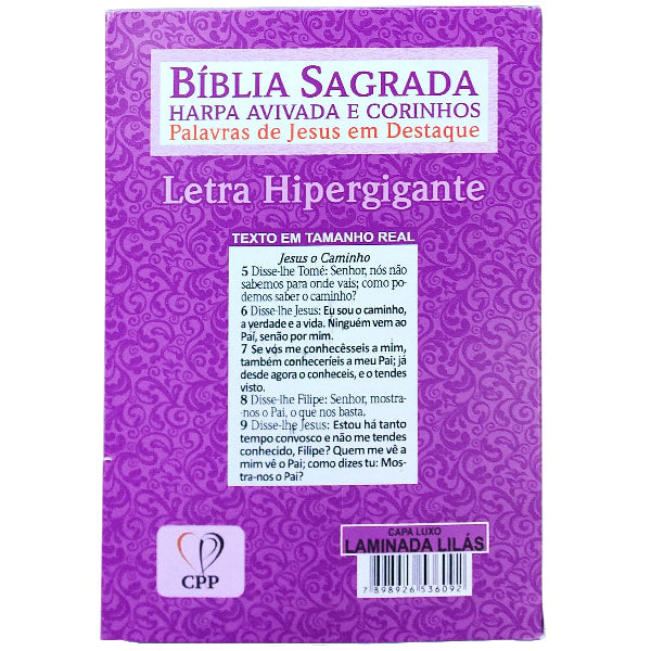 Bíblia Sagrada com Harpa Avivada e Corinhos | Letra Hipergigante | ARC | Luxo Laminada Lilás