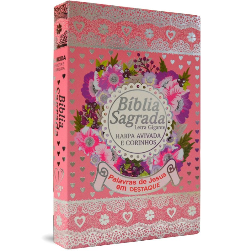 Bíblia Sagrada com Harpa Avivada e Corinhos | Letra Gigante | ARC | Laminada Rosa
