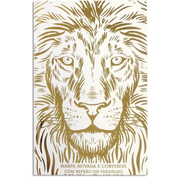 Harpa Avivada e Corinhos Leão Luxo Branca e Vermelha, capa branca com leão dourado. — Plenitude