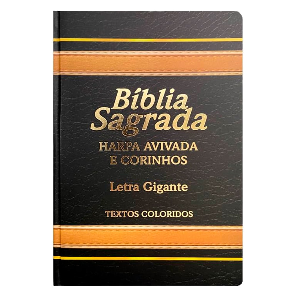 Bíblia Sagrada ARC Letra Gigante, capa laminada preta com detalhes dourados, Harpa Avivada e Corinhos. — Plenitude