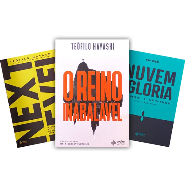 Kit de Livros Téo Hayashi Dunamis, com capas nas cores amarelo, branco e azul. — Plenitude