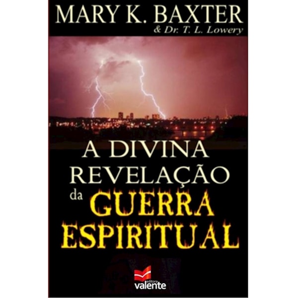 Livro A Divina Revelação da Guerra Espiritual, capa preta com raio sobre cidade. — Plenitude
