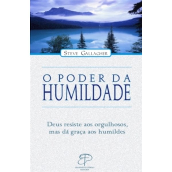 Livro O Poder da Humildade de Steve Gallagher, capa azul e branca com paisagem de montanhas. — Plenitude