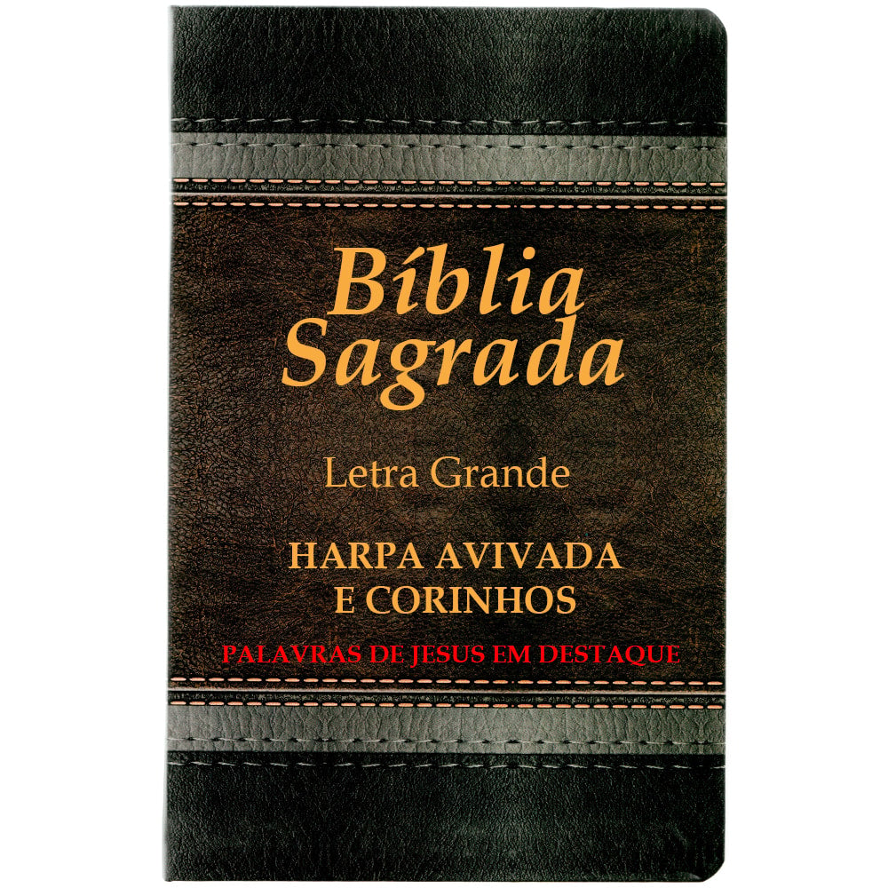 Bíblia Sagrada ARC, capa preta e marrom com textura de couro e costura. — Plenitude