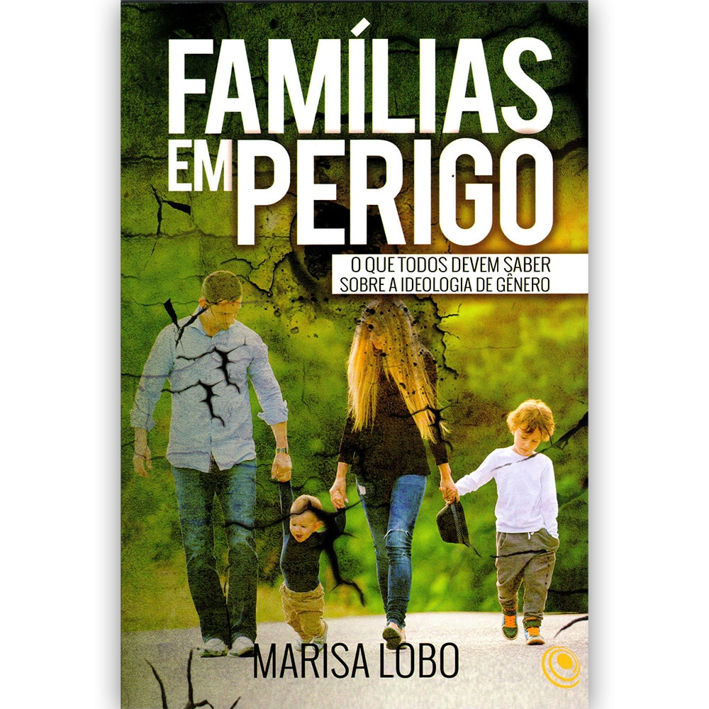 Livro Famílias em Perigo, capa verde e preta com uma família caminhando, título em letras brancas e vermelhas — Plenitude