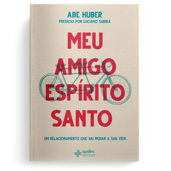 Livro Meu amigo Espírito Santo, capa clara com ilustração de bicicleta tandem. — Plenitude