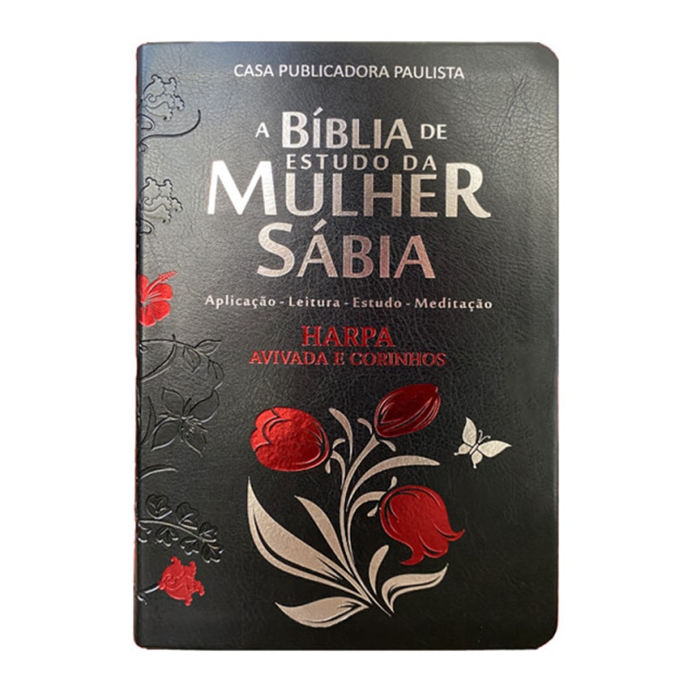 Bíblia de Estudo da Mulher Sábia ARC, capa preta com rosas vermelhas e detalhes em prata. — Plenitude