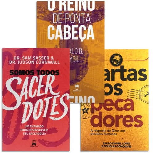 Kit Jesus Copy com três livros de capa comum: 'Somos Todos Sacerdotes', 'O Reino de Ponta Cabeça' e 'Cartas aos Pecadores'. — Plenitude