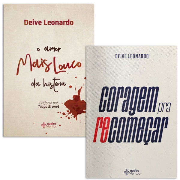 Kit Deive Leonardo: Dois livros, "O Amor Mais Louco da História" com mancha de sangue e "Coragem pra Recomeçar". — Plenitude