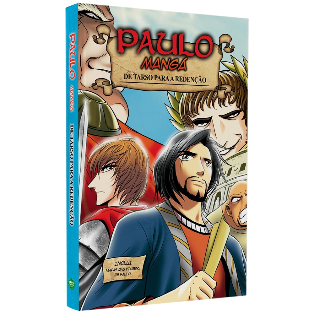 Mangá Paulo de Tarso para a Redenção, capa dura com ilustrações de personagens em estilo mangá e título em destaque. — Plenitude
