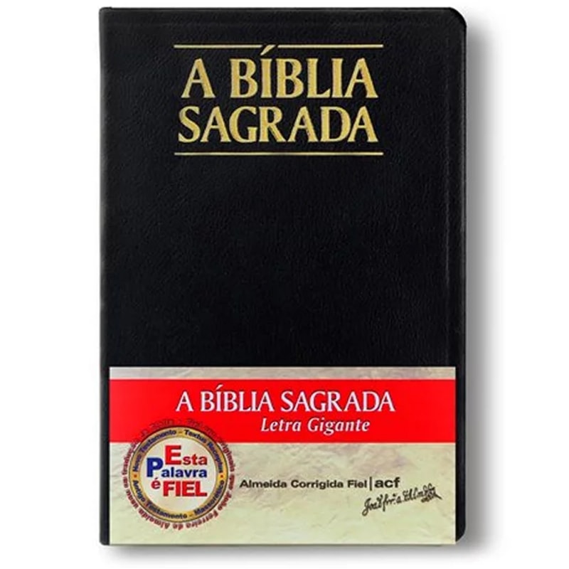 Bíblia Sagrada ACF Letra Gigante, capa preta, com detalhes em dourado e selo "Esta Palavra é Fiel". — Plenitude