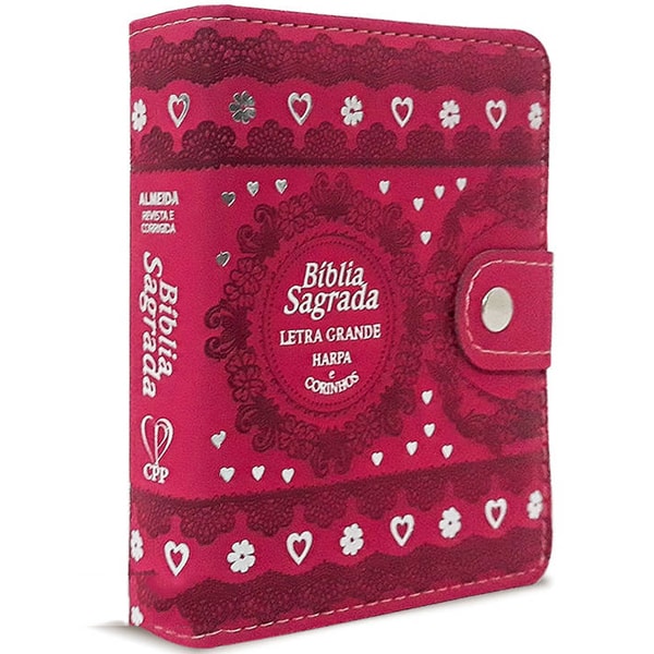 Bíblia Sagrada Carteira Média | ARC | Letra Normal | Harpa Avivada e Corinhos Capa Pink
