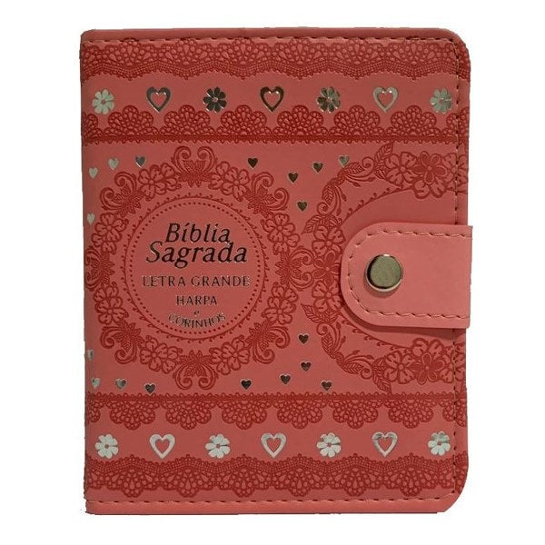 Bíblia Sagrada Carteira Média | ARC | Letra Normal | Harpa Avivada e Corinhos Capa Rosa